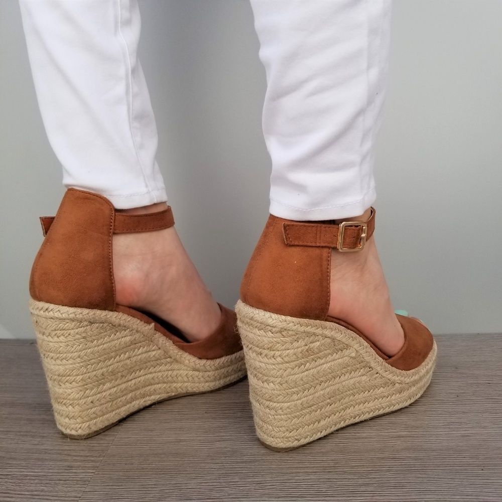 Tan Suede Espadrille Wedge Heel Sandals - Picture 3 of 8